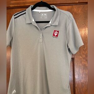 Adidas Gray Polo White Black accent  IU logo embroidery Indiana University